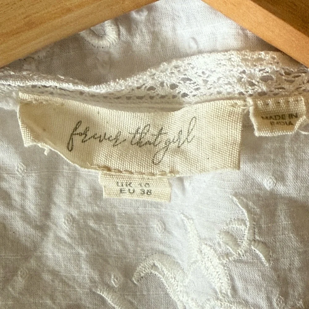 Anthropologie‎ White Puff Sleeve Ruffled Blouse Sz 10